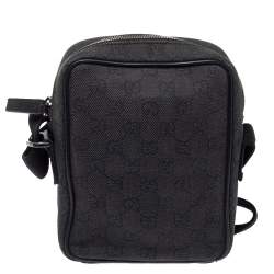 Gucci Black GG Canvas and Leather Messenger Bag