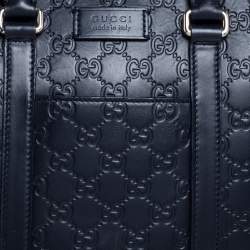 Pre Owned Gucci Navy Blue Guccissima Leather Briefcase
