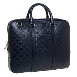 Pre Owned Gucci Navy Blue Guccissima Leather Briefcase