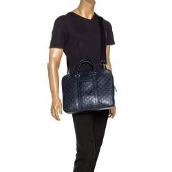 Pre Owned Gucci Navy Blue Guccissima Leather Briefcase