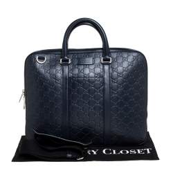 Pre Owned Gucci Navy Blue Guccissima Leather Briefcase