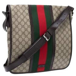 Pre Owned Gucci Beige/Brown GG Supreme Canvas and Leather Web Messenger Bag