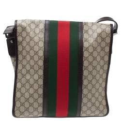 Pre Owned Gucci Beige/Brown GG Supreme Canvas and Leather Web Messenger Bag