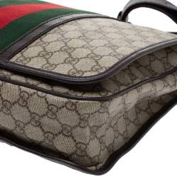 Pre Owned Gucci Beige/Brown GG Supreme Canvas and Leather Web Messenger Bag