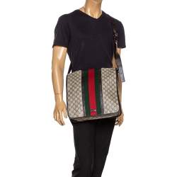 Pre Owned Gucci Beige/Brown GG Supreme Canvas and Leather Web Messenger Bag