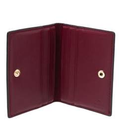 Pre Owned محفظة بطاقات غوتشي جلد مايكروغوتشيسيما عنابي ثنائية الطي