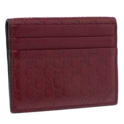 Pre Owned محفظة بطاقات غوتشي جلد مايكروغوتشيسيما عنابي ثنائية الطي