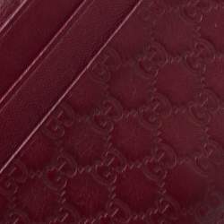 Pre Owned محفظة بطاقات غوتشي جلد مايكروغوتشيسيما عنابي ثنائية الطي