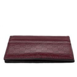 Pre Owned محفظة بطاقات غوتشي جلد مايكروغوتشيسيما عنابي ثنائية الطي