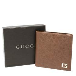 Gucci Brown Leather G Logo Bi Fold Wallet