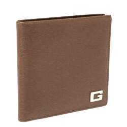 Gucci Brown Leather G Logo Bi Fold Wallet