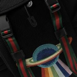Gucci Black Mesh Fabric Hollywood Embroidered Backpack