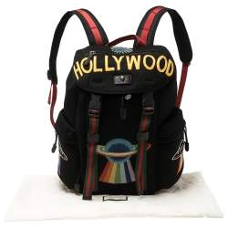Gucci Black Mesh Fabric Hollywood Embroidered Backpack