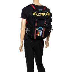 Gucci Black Mesh Fabric Hollywood Embroidered Backpack