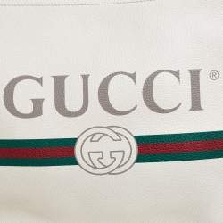 Gucci White Leather Logo Print Zip Pouch