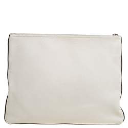 Gucci White Leather Logo Print Zip Pouch