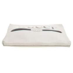 Gucci White Leather Logo Print Zip Pouch