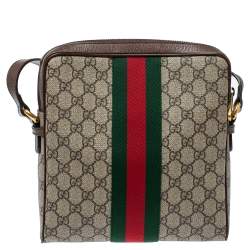Gucci Brown/Beige GG Supreme Canvas and Leather Small Ophidia Messenger Bag