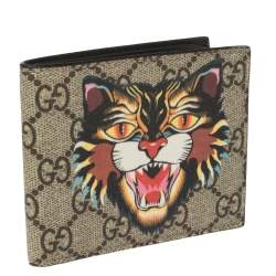 Gucci Beige GG Supreme Canvas Angry Cat Bifold Wallet