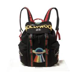 Gucci Black Mesh Fabric Hollywood Embroidered Backpack