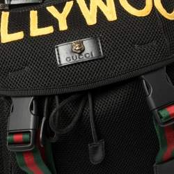 Gucci Black Mesh Fabric Hollywood Embroidered Backpack