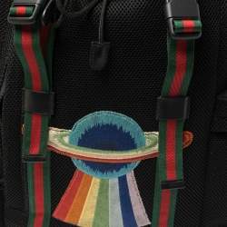 Gucci Black Mesh Fabric Hollywood Embroidered Backpack