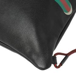 Pre Owned Gucci Black Soft Grain Leather Logo Drawstring Backpack