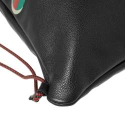 Pre Owned Gucci Black Soft Grain Leather Logo Drawstring Backpack