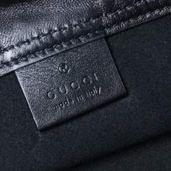 Pre Owned Gucci Black Soft Grain Leather Logo Drawstring Backpack