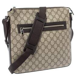 Pre Owned Gucci Ebony/Beige GG Supreme Canvas and Leather Messenger Bag
