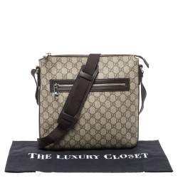 Pre Owned Gucci Ebony/Beige GG Supreme Canvas and Leather Messenger Bag