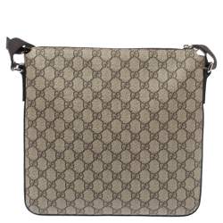 Pre Owned Gucci Ebony/Beige GG Supreme Canvas and Leather Messenger Bag