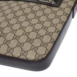 Pre Owned Gucci Ebony/Beige GG Supreme Canvas and Leather Messenger Bag