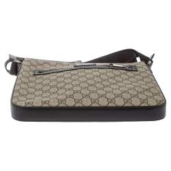 Pre Owned Gucci Ebony/Beige GG Supreme Canvas and Leather Messenger Bag