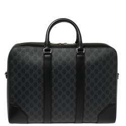 Pre Owned Gucci Black/Grey GG Supreme Canvas and Leather Large Briefcase