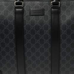 Pre Owned Gucci Black/Grey GG Supreme Canvas and Leather Large Briefcase