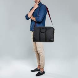 Pre Owned Gucci Black/Grey GG Supreme Canvas and Leather Large Briefcase