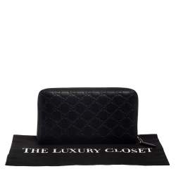 Gucci Black Guccissima Leather Zip Around Wallet