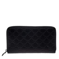 Gucci Black Guccissima Leather Zip Around Wallet