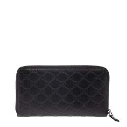 Gucci Black Guccissima Leather Zip Around Wallet
