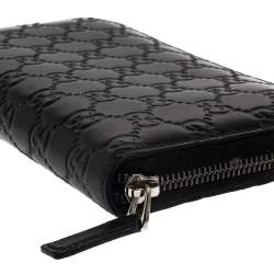 Gucci Black Guccissima Leather Zip Around Wallet