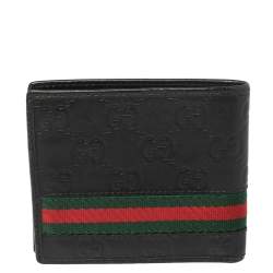 Gucci Black Guccissima Leather Web Bifold Wallet