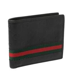 Gucci Black Guccissima Leather Web Bifold Wallet