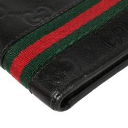 Gucci Black Guccissima Leather Web Bifold Wallet
