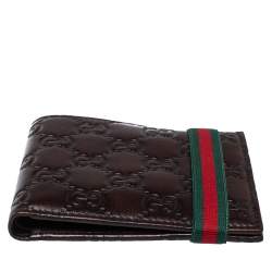 Gucci Dark Brown Guccissima Leather Web Detail Bifold Wallet
