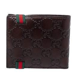 Gucci Dark Brown Guccissima Leather Web Detail Bifold Wallet