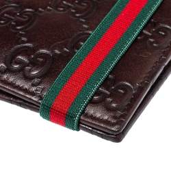 Gucci Dark Brown Guccissima Leather Web Detail Bifold Wallet