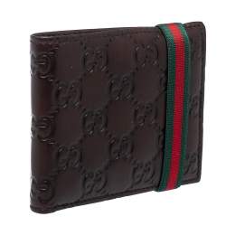 Gucci Dark Brown Guccissima Leather Web Detail Bifold Wallet