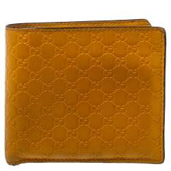 Pre Owned Gucci Mustard Yellow Leather Microguccissima Bifold Wallet