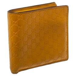 Pre Owned Gucci Mustard Yellow Leather Microguccissima Bifold Wallet